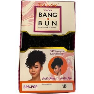 Vivica A Fox Bang-N-Bun Curly Hair Wig Topper Japan Kanekalon 1B Off Black Women